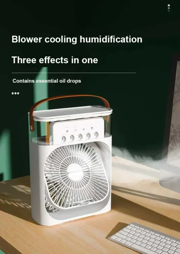 Household air humidifier, portable fan, air conditioner, USB electric fan, LED night light, water mist fun three in one usb fan - Image 3