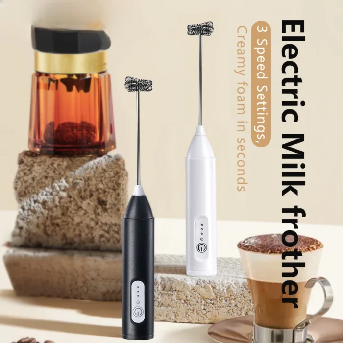 MINI Milk Frother USB Rechargeable 3 Speeds Foam Maker Coffee Whisk Mixer Electric Handle Blender Egg Beater Hot Cooking Tools - Image 1