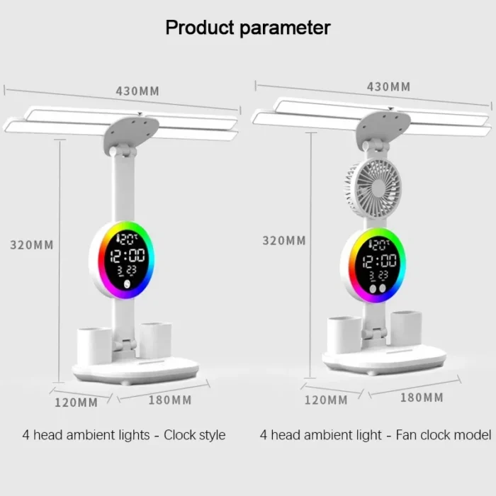Rechargeable Table Lamp for Study, Desk Lamp Reading Light Led Table Light with Fan, Led Clock Dispaly LED Desk Reading Lamp - Image 6