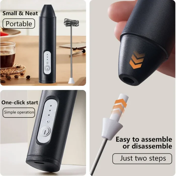 MINI Milk Frother USB Rechargeable 3 Speeds Foam Maker Coffee Whisk Mixer Electric Handle Blender Egg Beater Hot Cooking Tools - Image 3