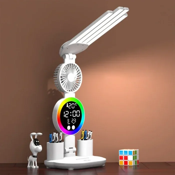 Rechargeable Table Lamp for Study, Desk Lamp Reading Light Led Table Light with Fan, Led Clock Dispaly LED Desk Reading Lamp - Image 3