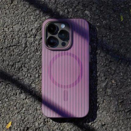 Fashion Laser Corrugated Pattern Matte Hard PC Case For iPhone 16 15 14 13 Pro Max Magnetic Wireless Charging Slim Cover Shell