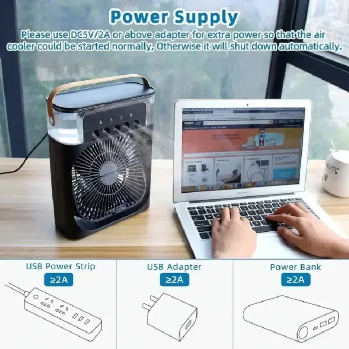 Household air humidifier, portable fan, air conditioner, USB electric fan, LED night light, water mist fun three in one usb fan - Image 6