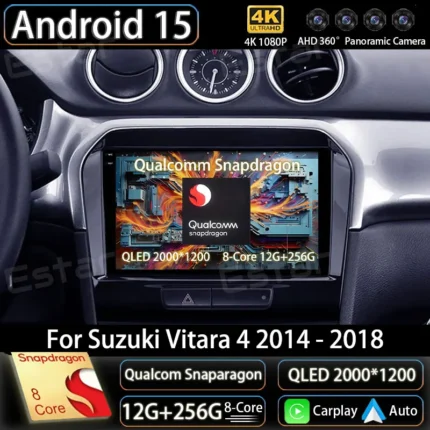 Android 15 Car Radio For Suzuki Vitara 4 2014 - 2018 GPS Multimedia Player Navi Head Unit 360 Camera Wireless Carplay Auto Video