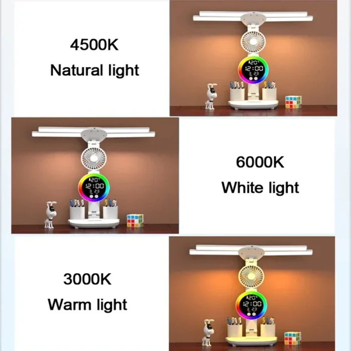 Rechargeable Table Lamp for Study, Desk Lamp Reading Light Led Table Light with Fan, Led Clock Dispaly LED Desk Reading Lamp - Image 5