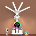 Rechargeable Table Lamp for Study, Desk Lamp Reading Light Led Table Light with Fan, Led Clock Dispaly LED Desk Reading Lamp - Image 2