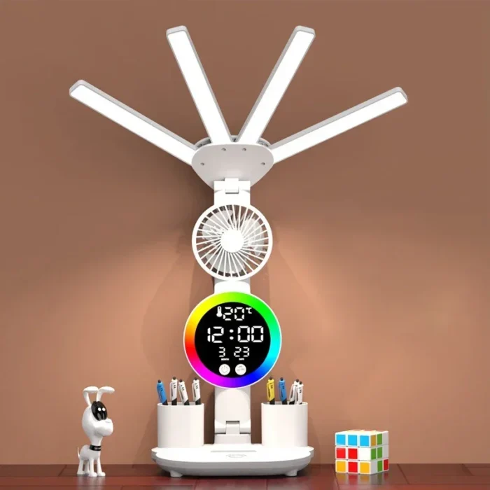 Rechargeable Table Lamp for Study, Desk Lamp Reading Light Led Table Light with Fan, Led Clock Dispaly LED Desk Reading Lamp - Image 2