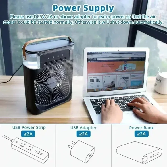 Portable Humidifier Fan 3 in 1 Air Conditioners USB Electric Fan LED Night Light USB 3 Speed Household Small Air Cooler - Image 4